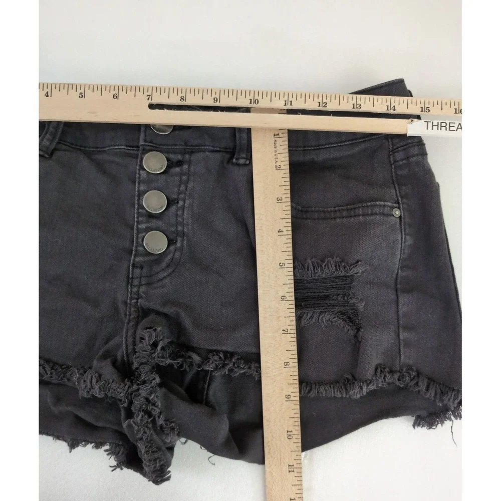 Billabong Button Fly Jean Shorts Women 28 Black Distressed Beach Festival Grunge